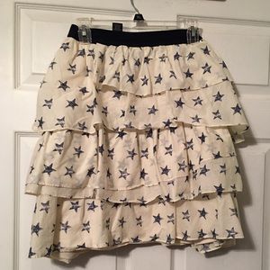 Cream & Blue star multi tiered skirt